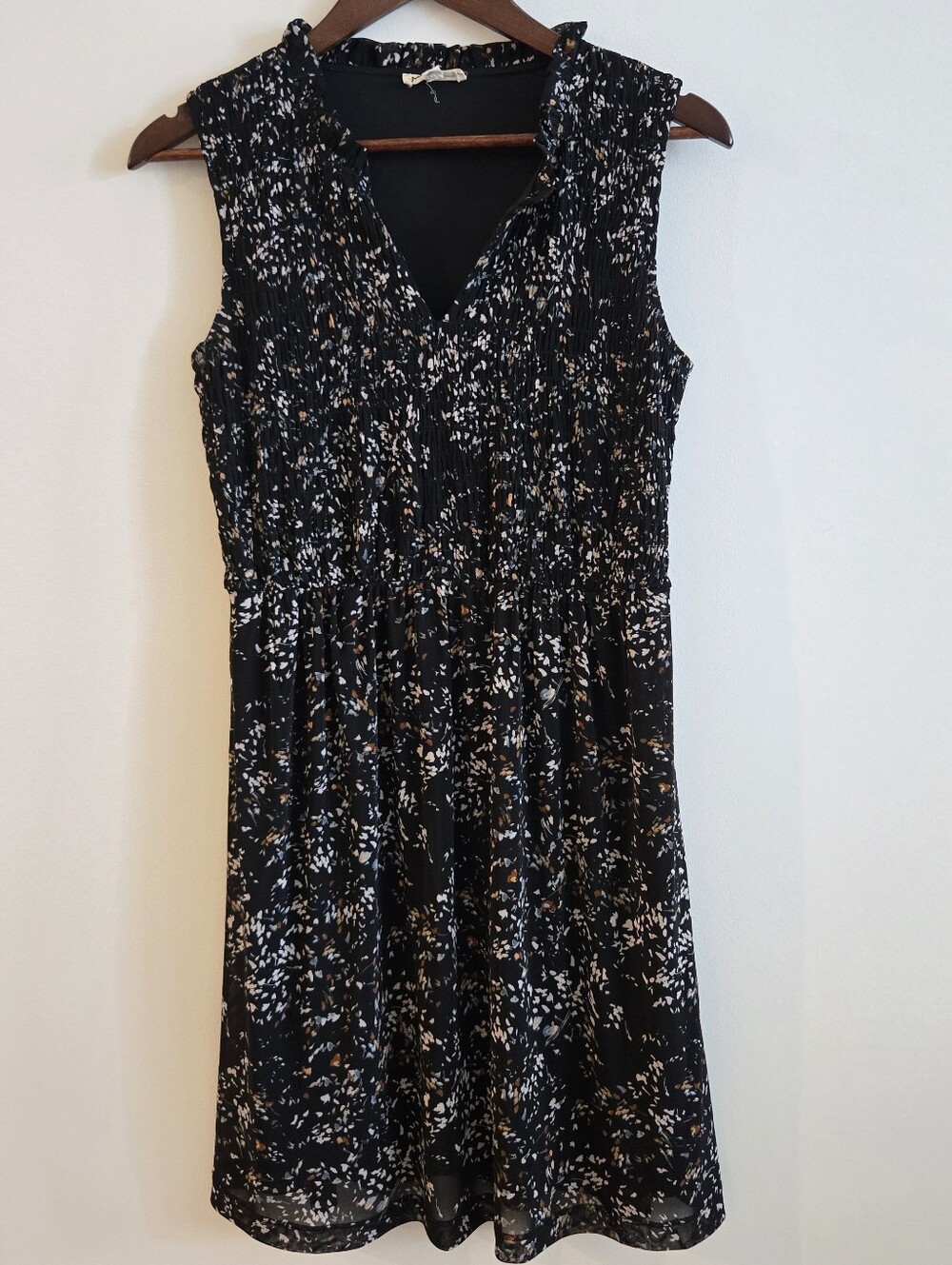 Jane and Delancey Black Print Dress Sz S 4 6 V Neck Whimsygoth Indie Boho Nice